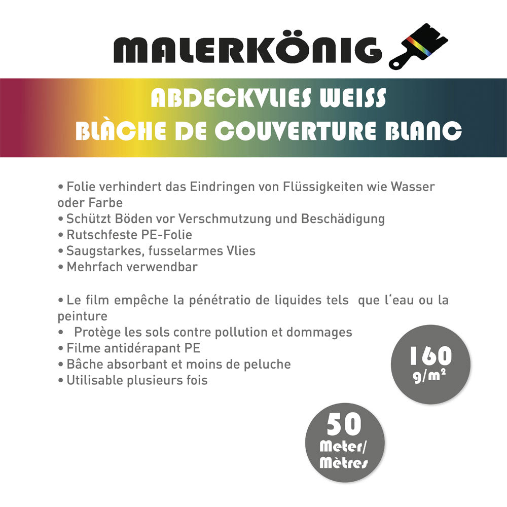 Malerkönig Abdeckvlies weiss 160g/m2, 50 x 1 Meter