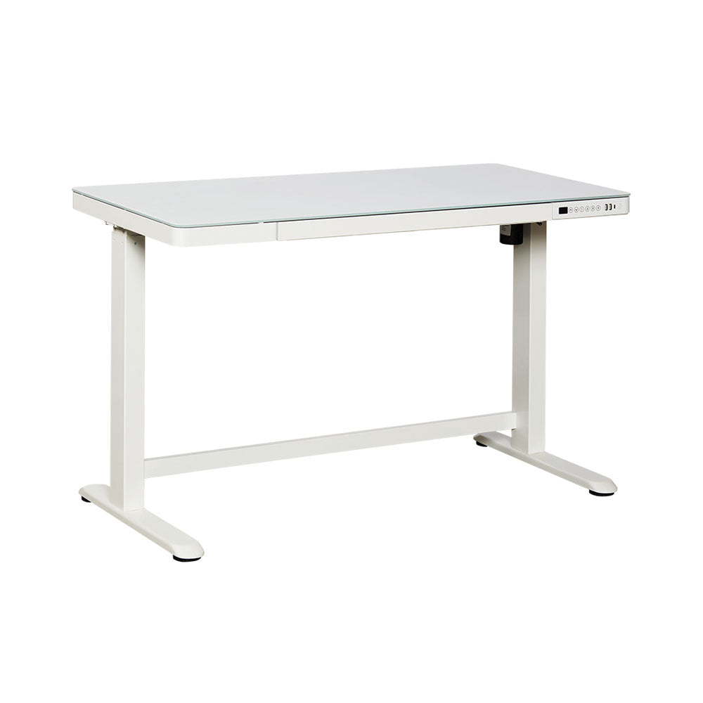 CONTINI höhenverstellbarer Bürotisch 120 x 60 cm weiss, Glasoberfläche