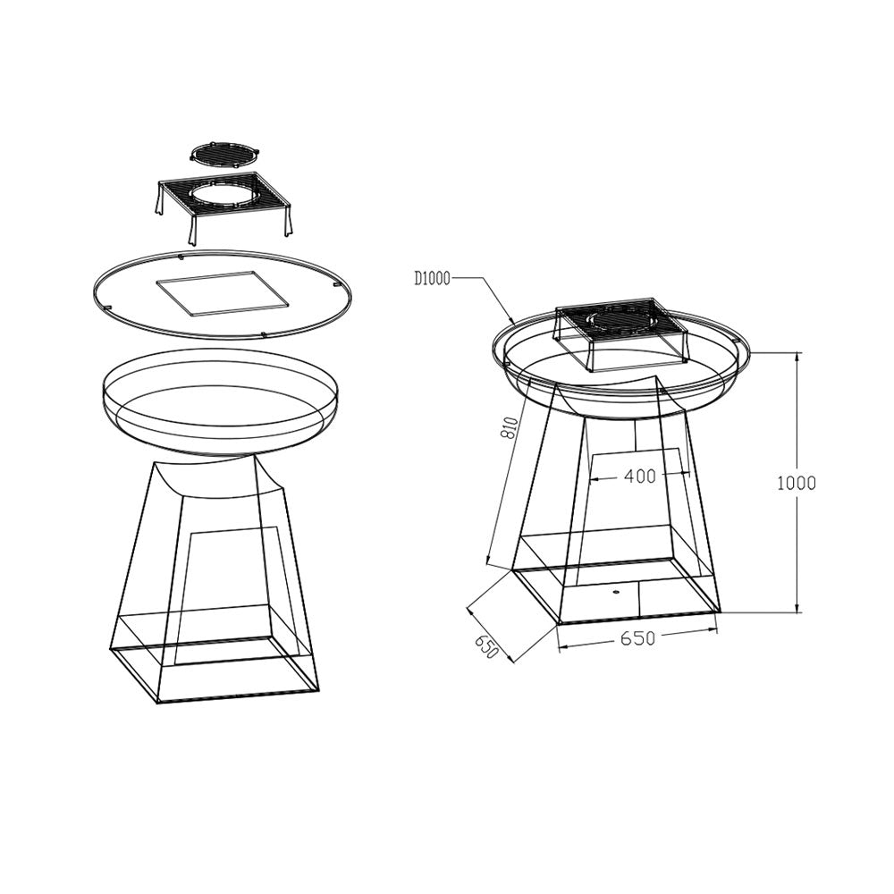 Mr.Grill Feuerschale Ø 100 cm mit Holzfach & Grillring Rusty